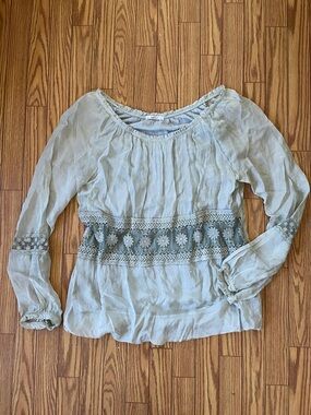 Florencia silk viscose sheer bohemian off the shoulder long sleeve blouse top M